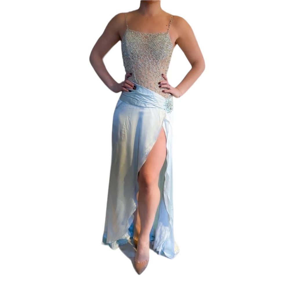 Jovani Sequin Gown Light Blue/Nude